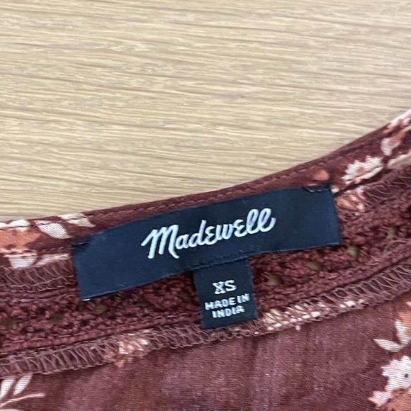 Women's Madewell Size XS Ladder-Trim Ruffle Top Homestead Bouquet Floral Brown - Picture 6 of 6